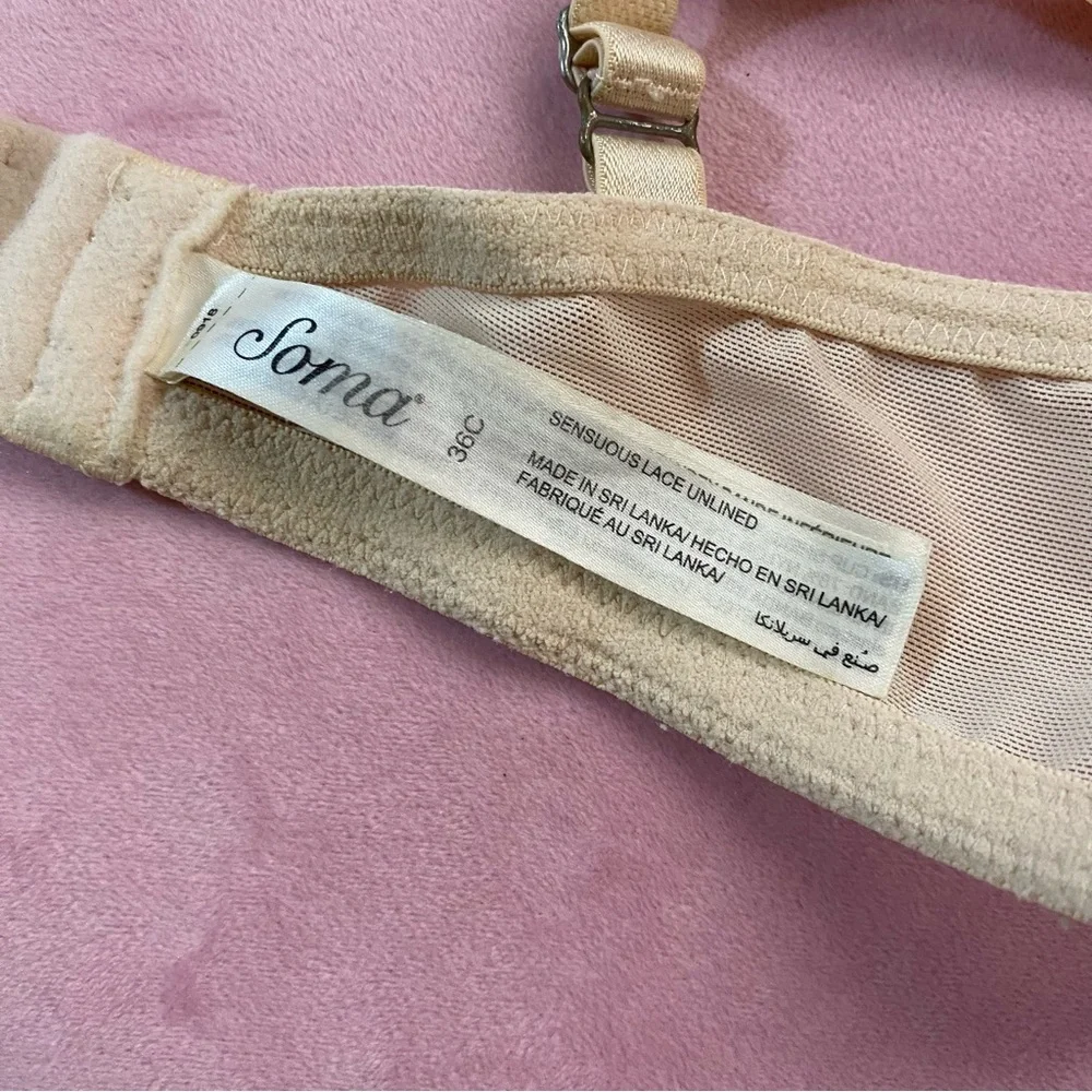 SOMA Sensuous Lace Underwire Unlined Embroidered Bra 36C Floral Embellished